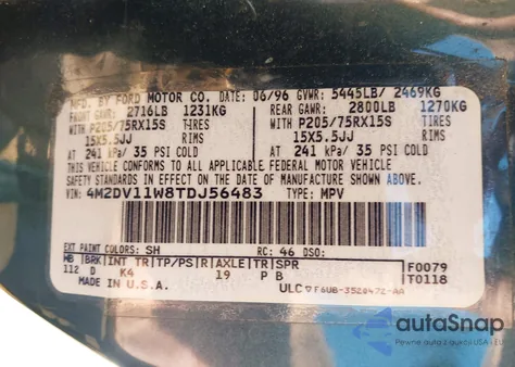 1996 Mercury Villager from USA, damaged, VIN 4M2DV11W8TDJ56483